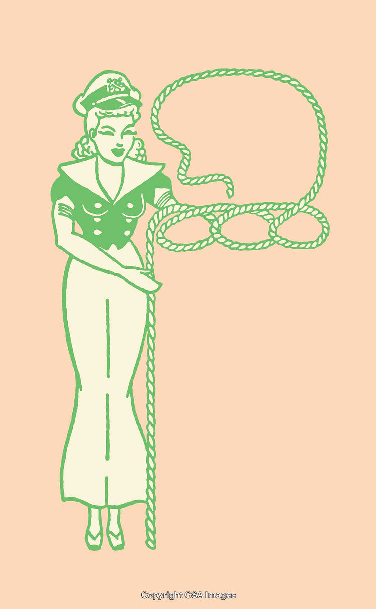 Vintage Line Art Illustration of a Sailor Woman with Rope Design Element