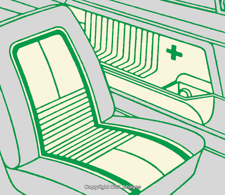 Green and Cream Abstract Line Art Depicting Car Interior Design