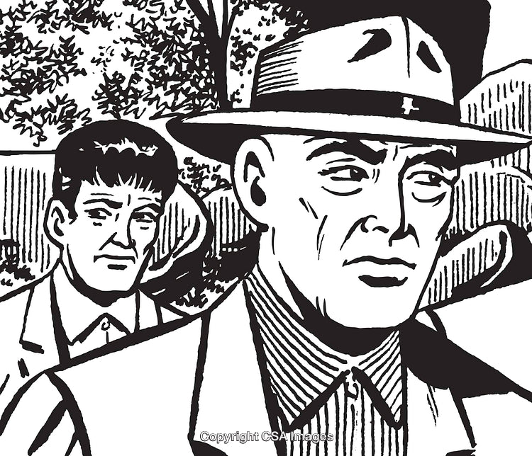 Vintage Black and White Illustration of Two Men in Retro Style