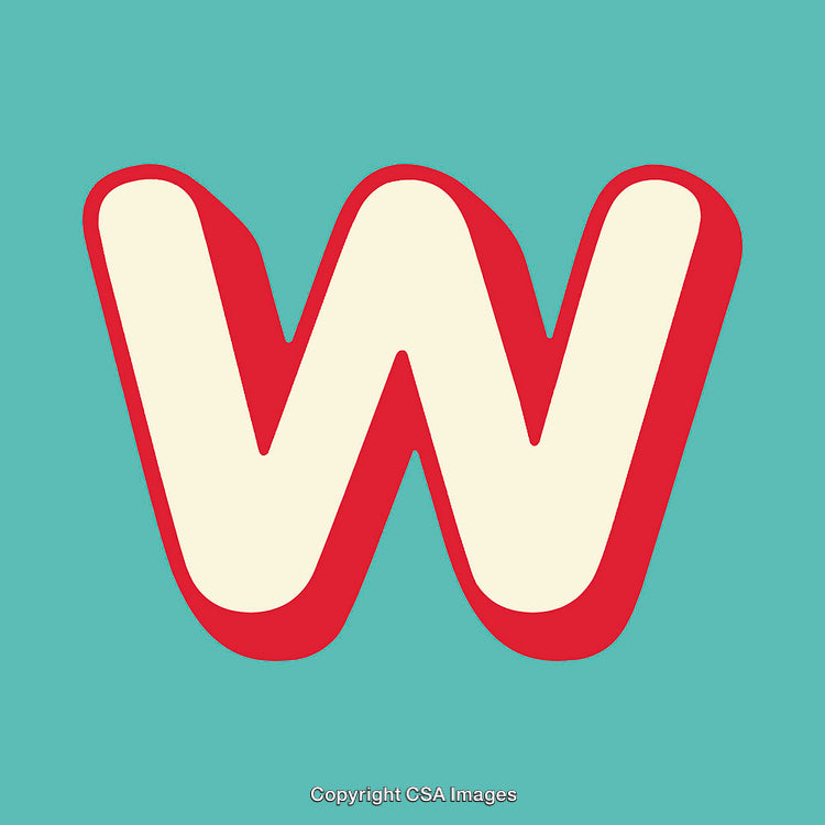 Stylized Letter W in Bold Red and White Design on Blue Background