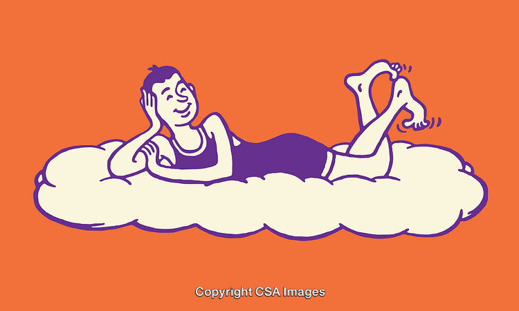 Relaxing Character Lying on a Cloud in Vibrant Line Art