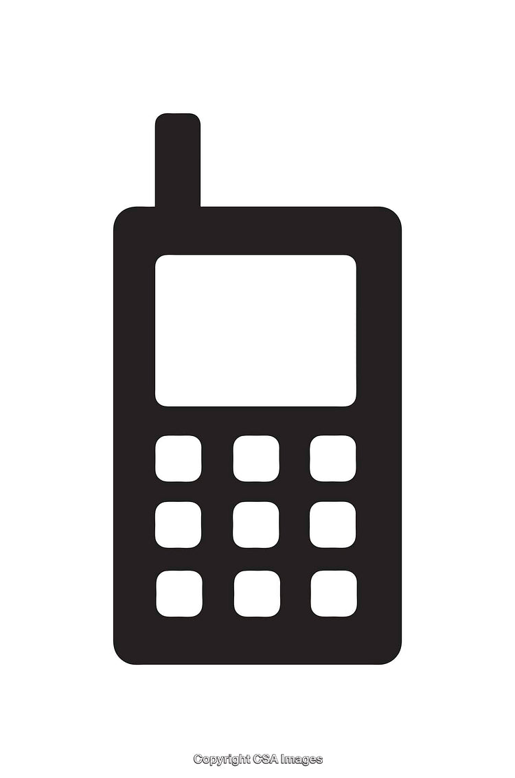 Black and White Mobile Phone Icon with Antenna and Keypad Design