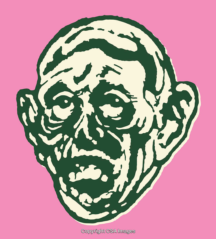 Abstract Line Art Illustration of a Surreal Human Face on Pink Background