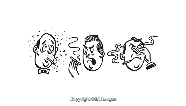 Black and White Line Art Illustrations of Smoking Characters