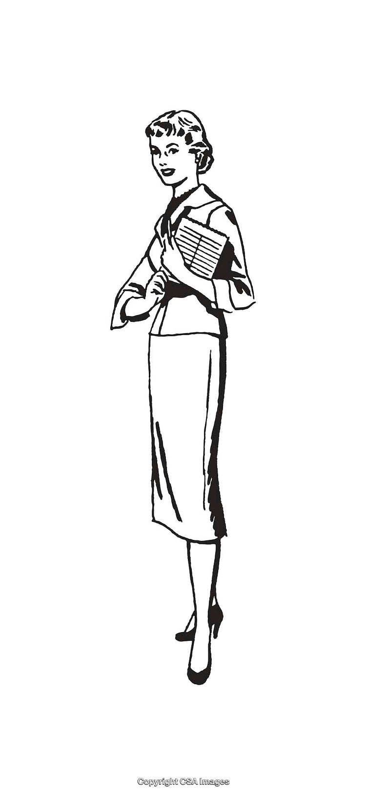 Black and White Illustration of a Retro Styled Professional Woman