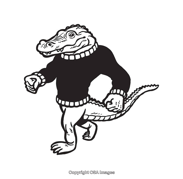 Anthropomorphic Alligator Character Wearing A Knit Sweater in Black And White