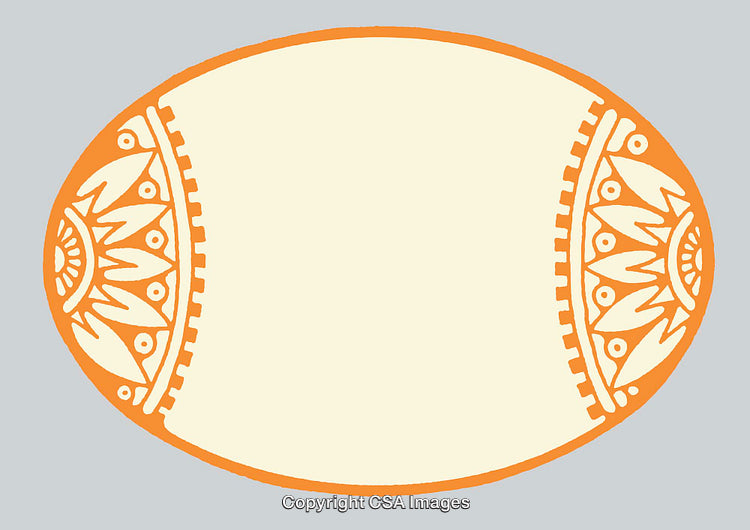 Elegant Orange Oval Frame with Tribal Artistic Patterns in Line Art Style