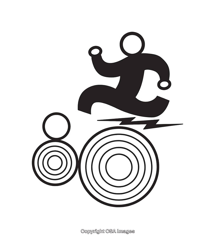 Dynamic Abstract Figure with Concentric Circle Elements in Monochrome Illustration