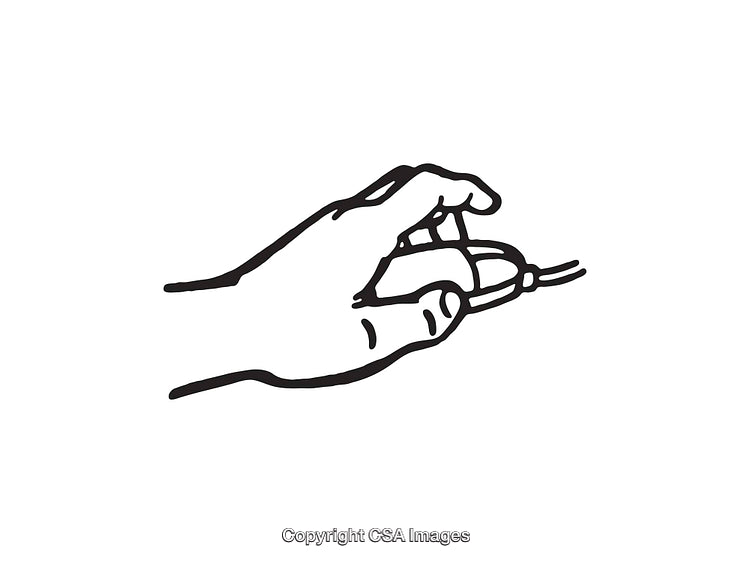 Hand Holding Computer Mouse in Minimalist Line Art Illustration Style