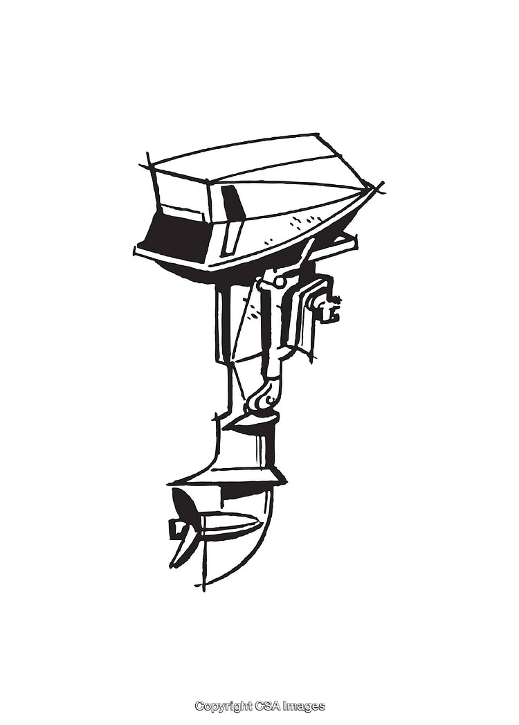 Black and White Line Art of a Boat Motor Illustration