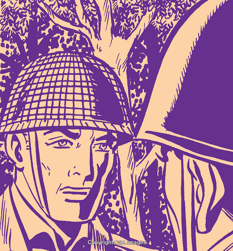 Illustration of Soldiers in Conversation During a Forest-Based Encounter