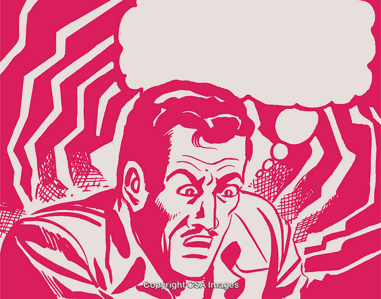 Stylized Retro Comic Art Depicting a Man in Distress with Blank Space