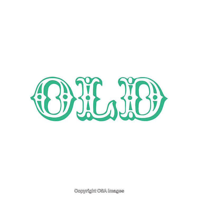 Stylized Green Font Spelling 'Old' on White Background in Vintage Format