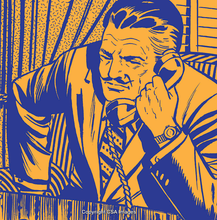 Vintage Illustration of a Businessman on the Phone in a Retro Style