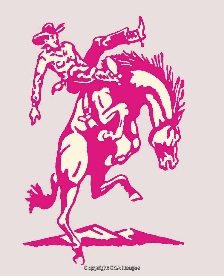 Dynamic Cowboy and Bucking Horse in Vibrant Line Art Illustration