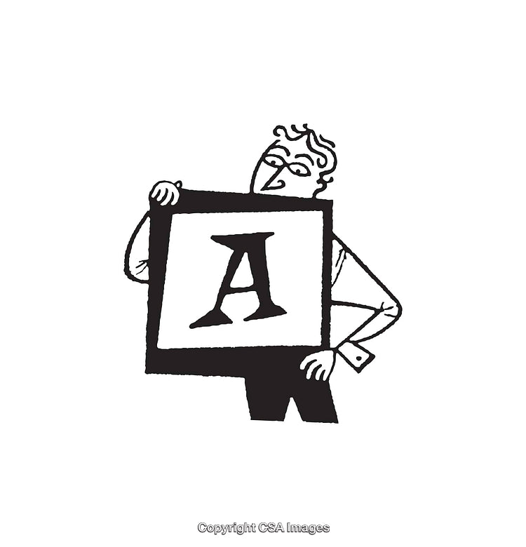 Whimsical Line Art of a Figure Holding a Letter A Sign