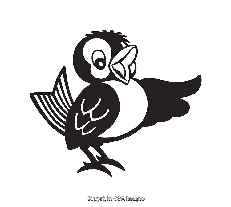 Black and White Cartoon Bird in an Cheerful Pose Line Art Illustration