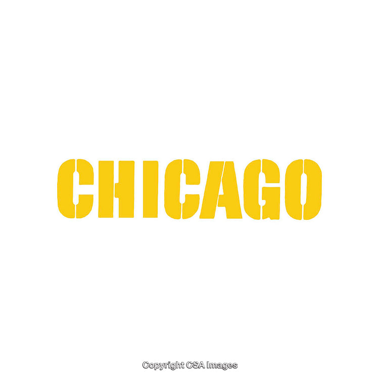Yellow Chicago Text Artwork on a White Background