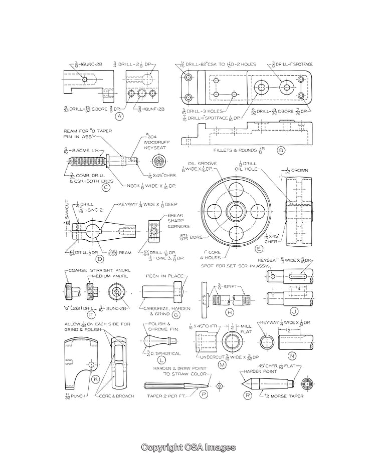 Detailed Technical Engineering Diagrams Depicting Machinery and Mechanical Components