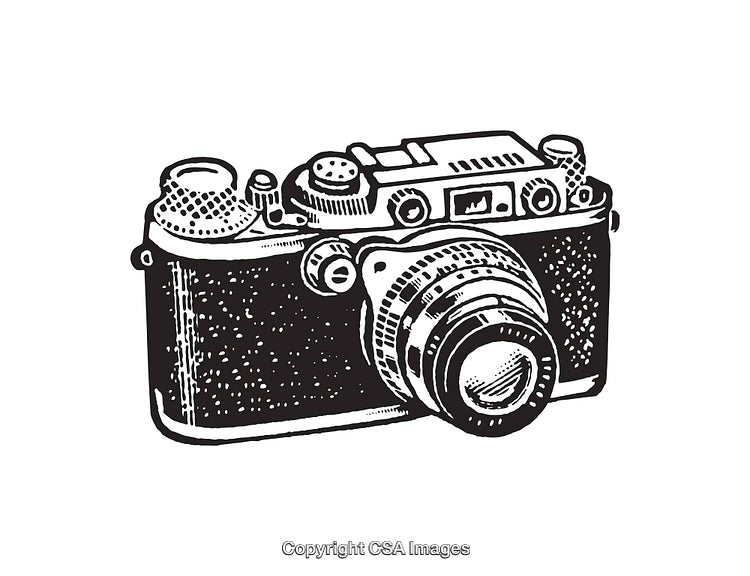 Black and White Vintage Camera Line Art Illustration