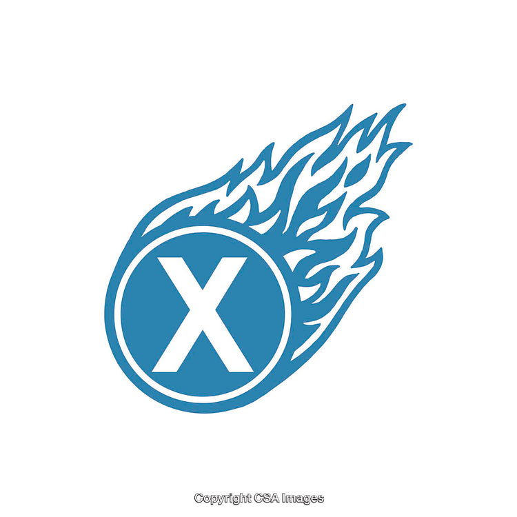 Blue Letter X Emblem with Bold Flaming Circle Design Effect