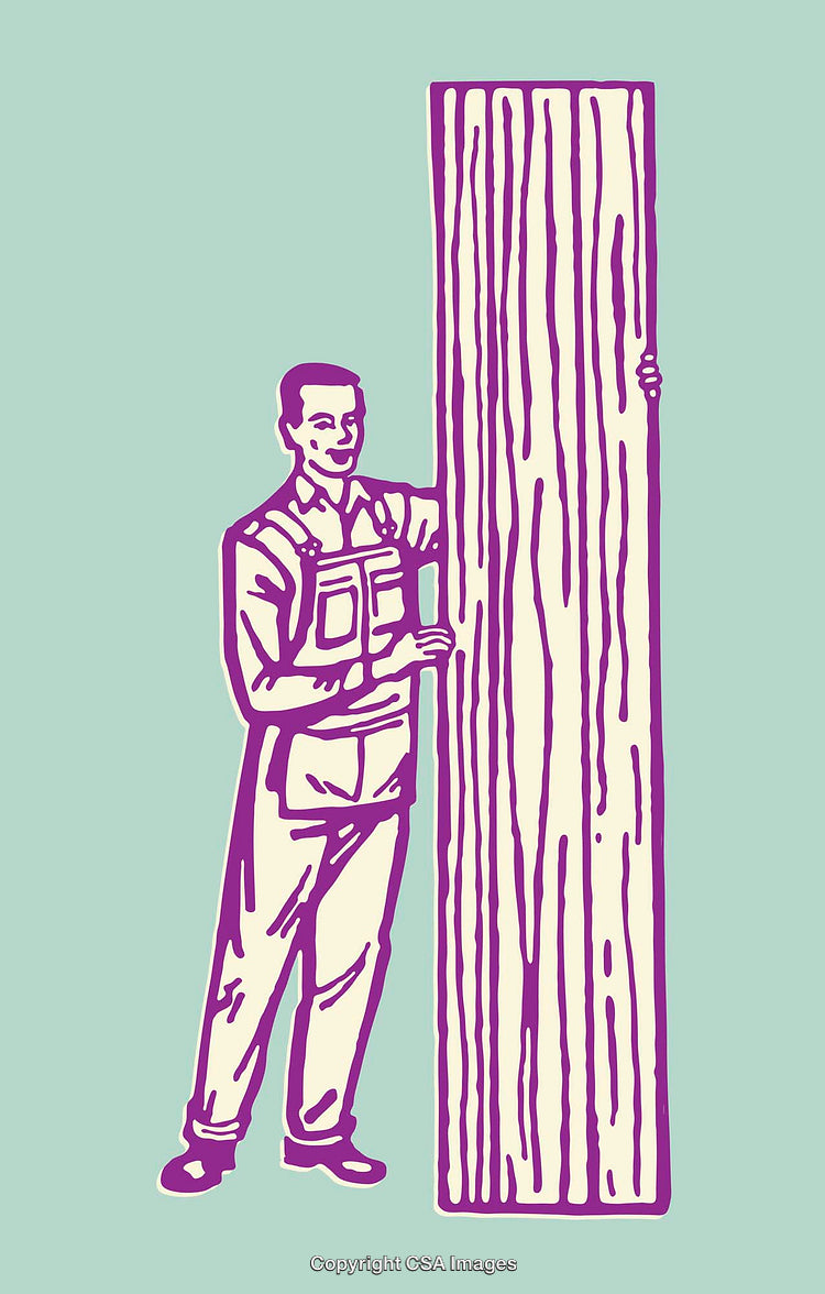 Vintage Illustration of a Man Working with a Wooden Plank in Line Art