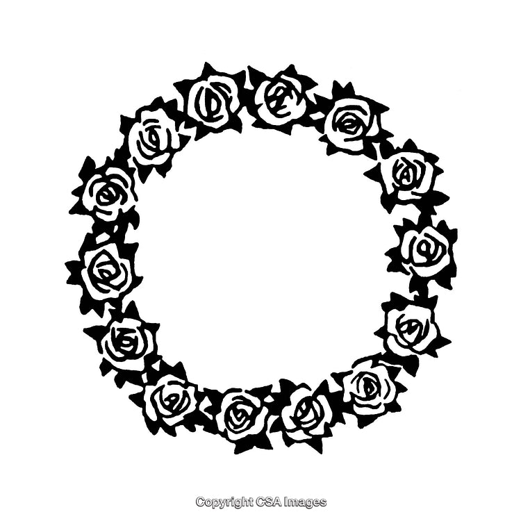 Decorative Black and White Rose Floral Wreath Border Illustration