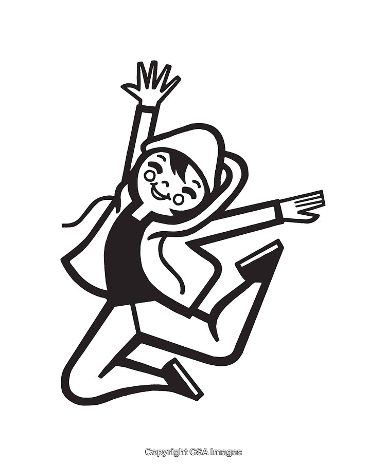 Black And White Illustration of Happy Person Jumping With Joy