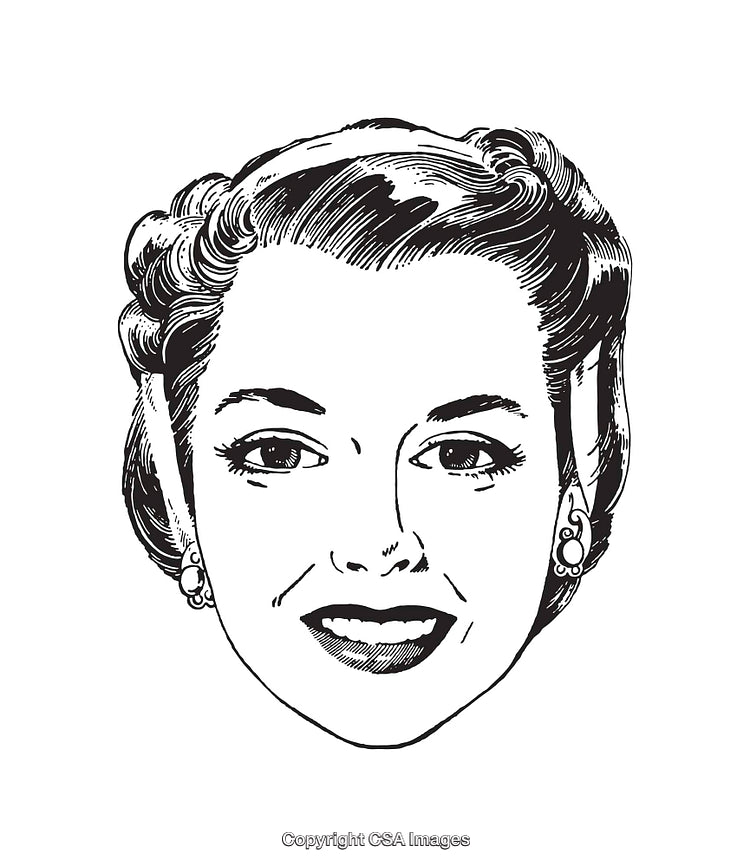 Vintage Style Black and White Portrait Illustration of Smiling Woman