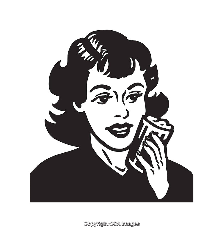 Retro Illustration of a Woman Holding a Soda Can in Black and White