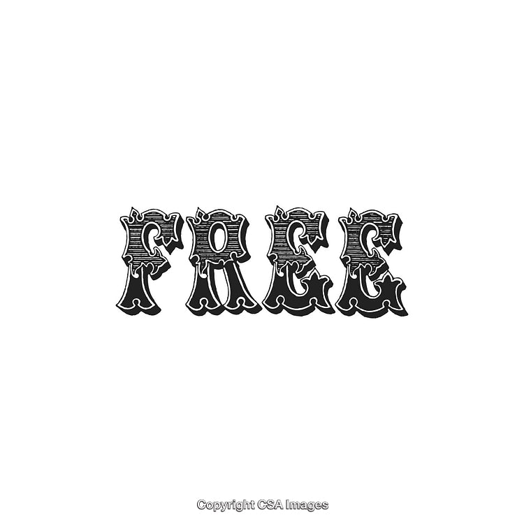 Decorative Typographic Display of the Word Free in Stylized Black Letters
