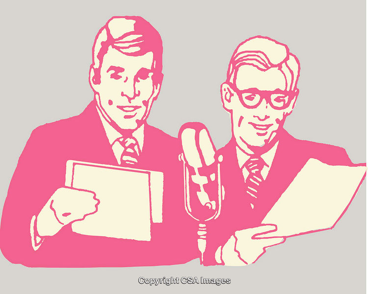 Vintage Illustration of Broadcasters in Color Line Art Style