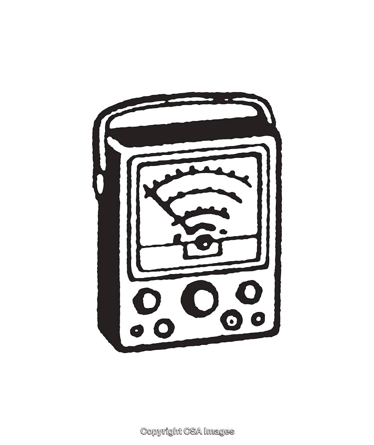 Black and White Line Art of a Retro Analog Equipment Display