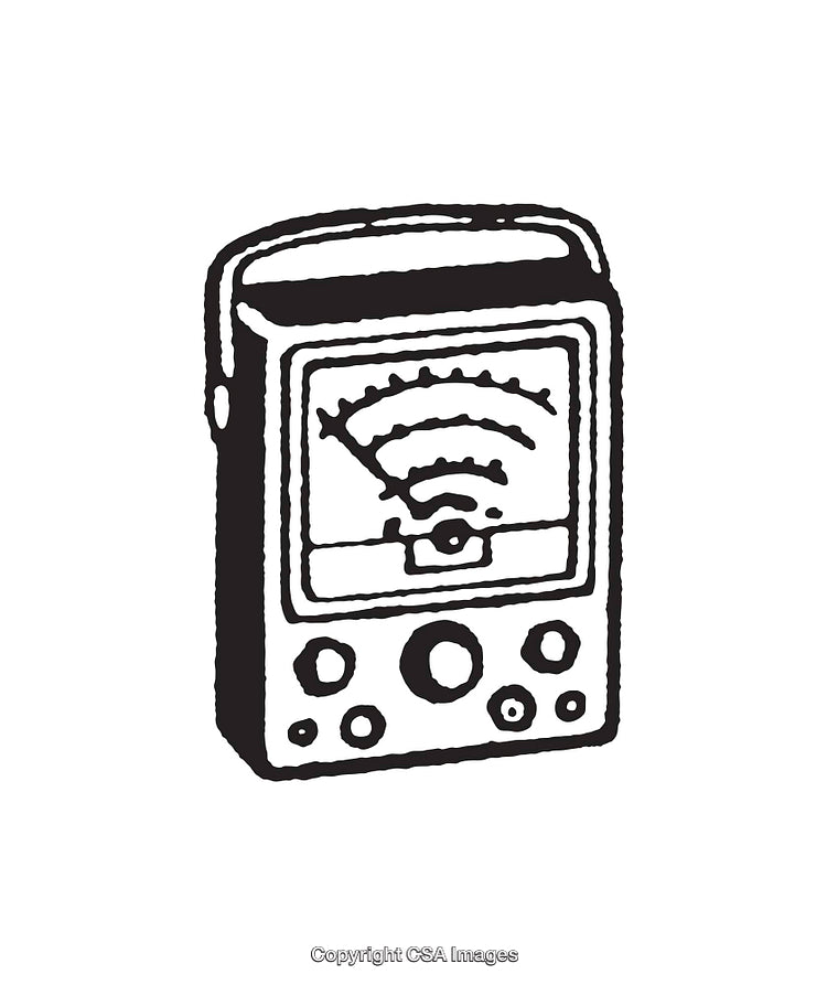 Black and White Line Art of a Retro Analog Equipment Display