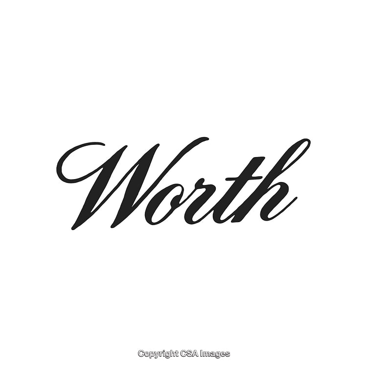 Classic Black Calligraphy Font Displaying the Word Worth on White Background