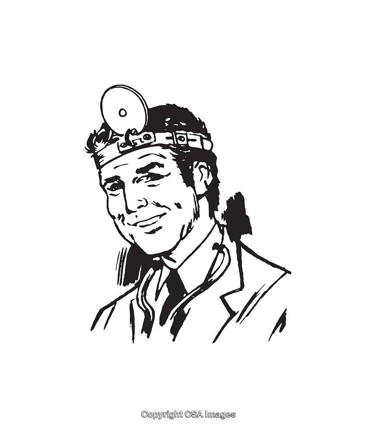 Black And White Line Art Illustration of a Smiling Doctor