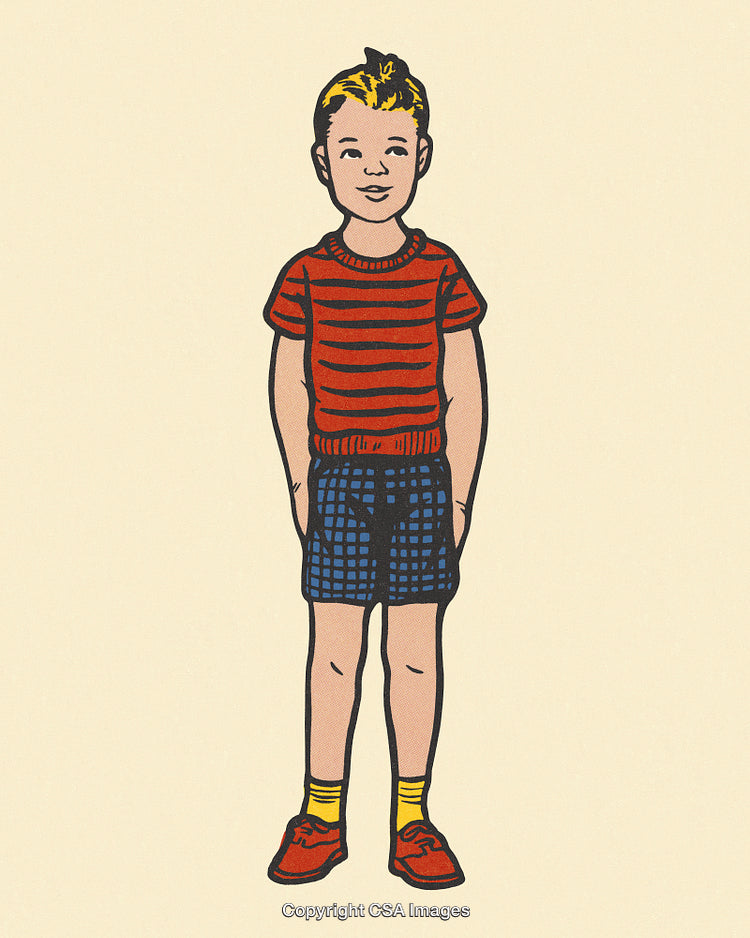 Retro Illustration of a Smiling Boy in Colorful Vintage Clothing Style