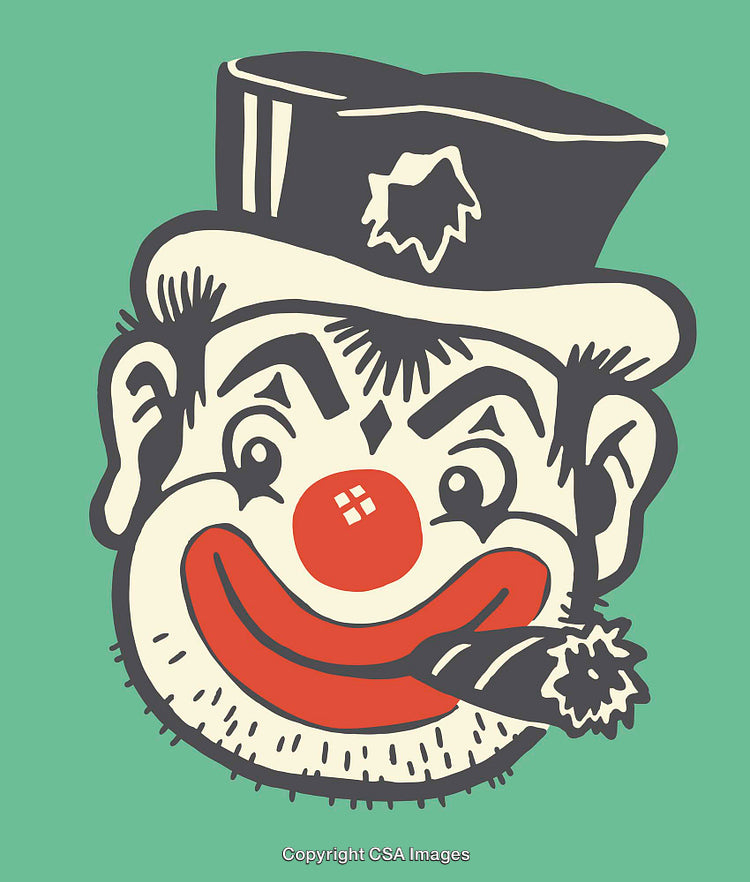 Vintage Cartoon Clown Illustration With Hat and Cigar