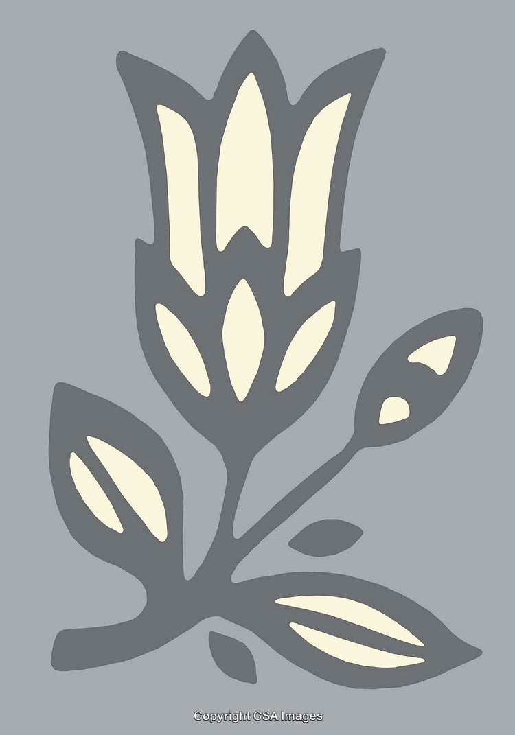 Abstract Gray and Beige Floral Illustration with Bold Pattern Design