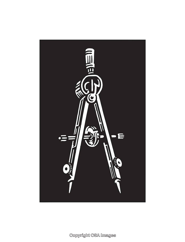 Detailed Black and White Illustration of a Drafting Compass Tool