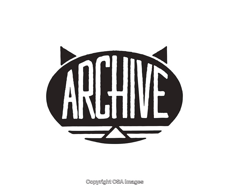 Monochrome Line Art Illustration with Bold Archive Text and Unique Styling