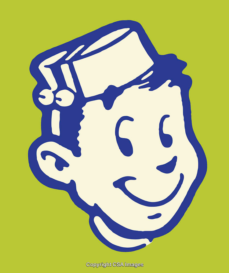 Retro Style Smiling Man Line Art Illustration with Bright Colors