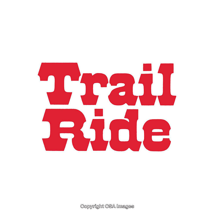 Bold Red Text Depicting Trail Ride Against White Background