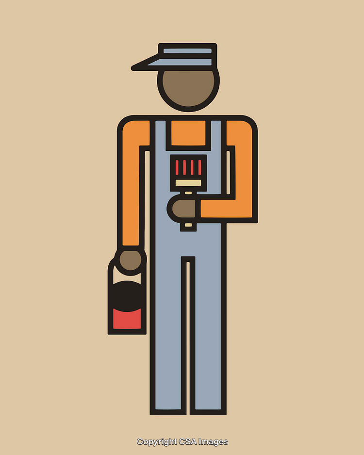 Colorful Illustration of a House Painter Holding a Brush and Paint Can