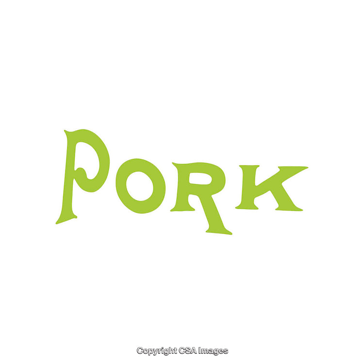 Green Stylized Text Illustration of the Word 'Pork' in Unique Font