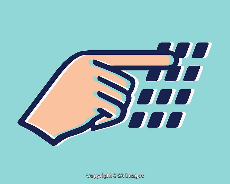 Minimalist Illustration of Hand Interacting with Digital Keypad in Modern Style