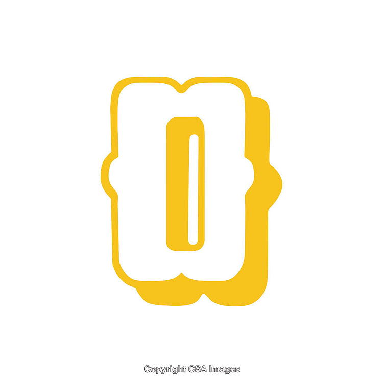Stylized Yellow Letter O with Bold Decorative Design Elements