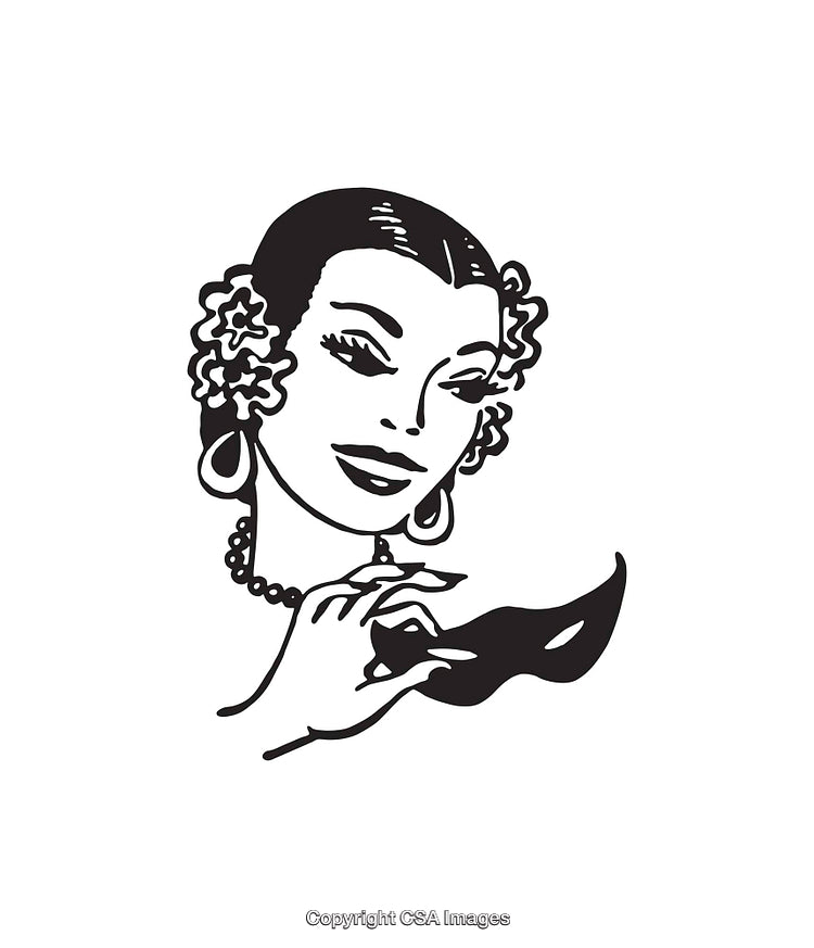 Elegant Black and White Portrait of a Woman Holding a Mask