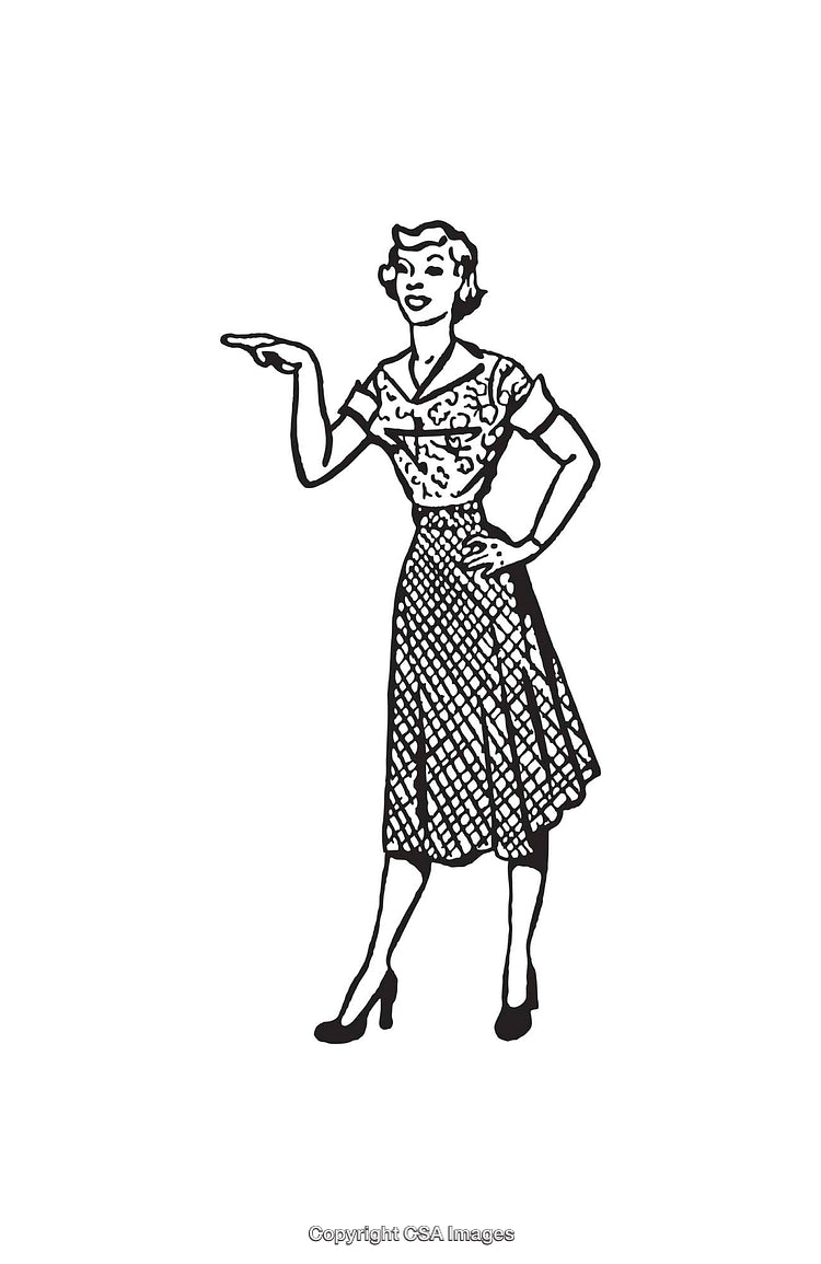 Vintage Black and White Line Art of a Woman in Style