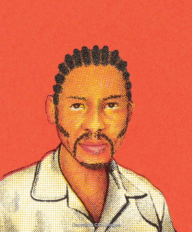 Pop Art Style Portrait of a Man with Braided Hairstyle on Orange Background